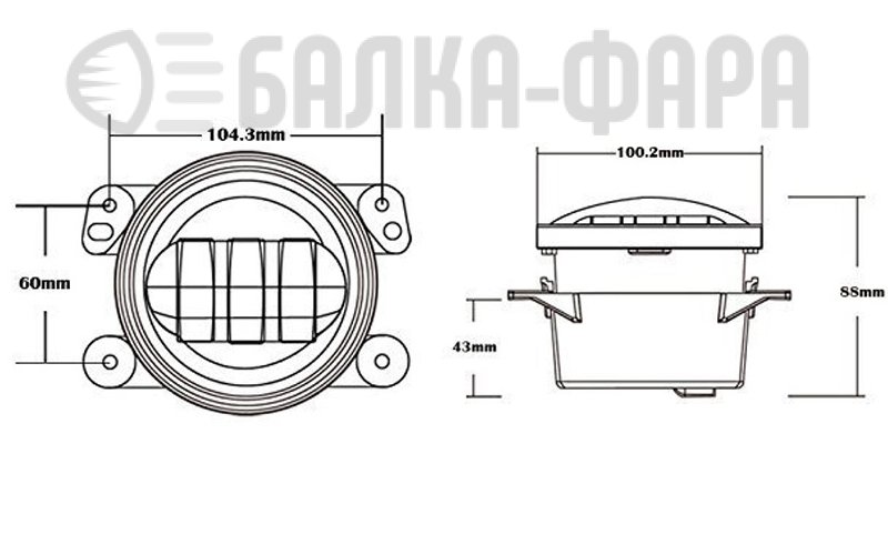 Комплект противотуманных фар, 36 Ватт, хром